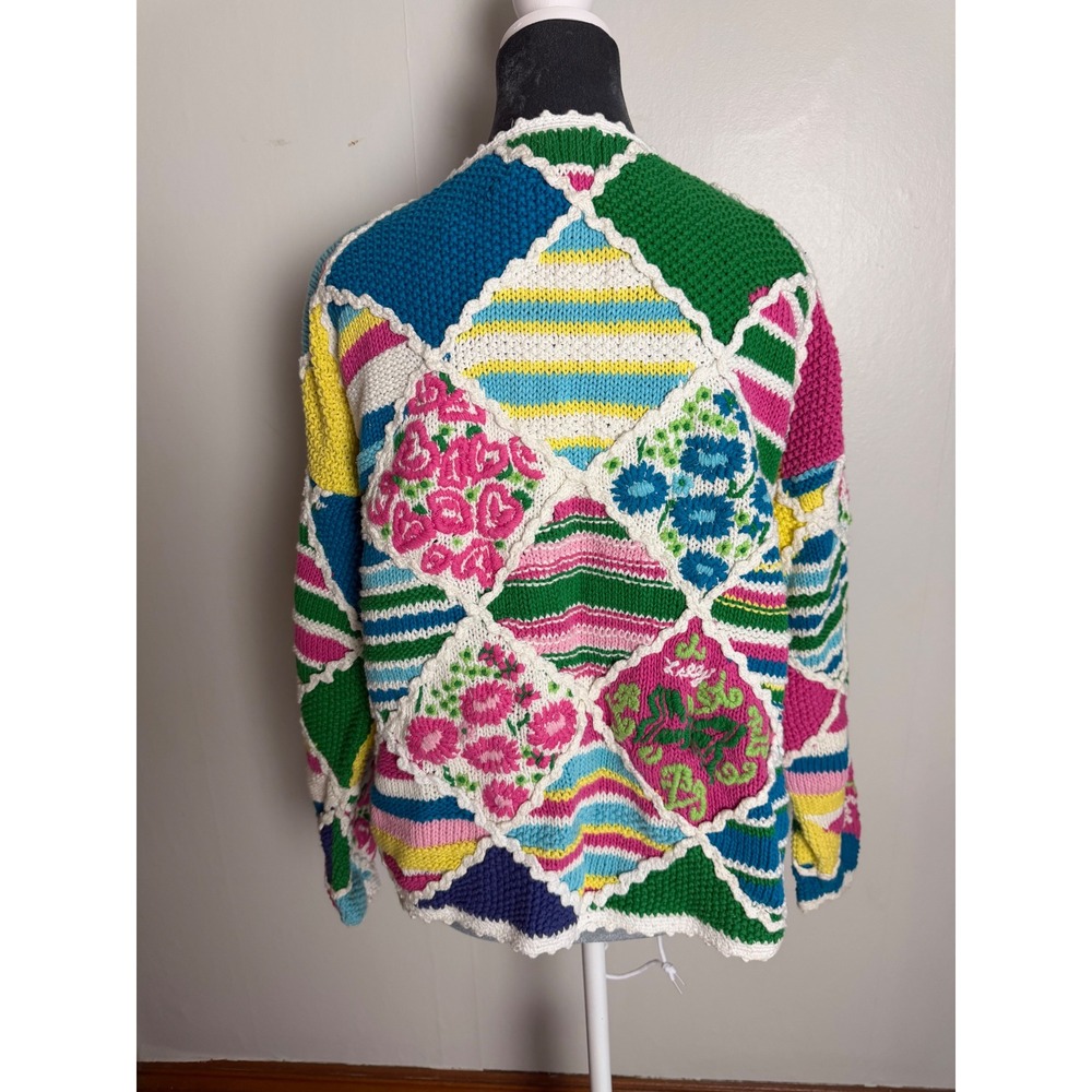 Lilly Pulitzer Vintage Patchwork Floral Knit Cardigan Sweater pastel Cottagecore - Picture 4 of 12